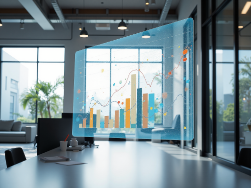 金融风控场景,显示数据分析界面,包含图表和风险评估指标,现代化办公室背景